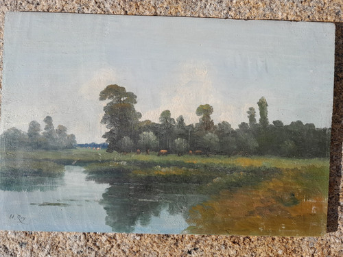Peinture ancienne vaches - ancienne,