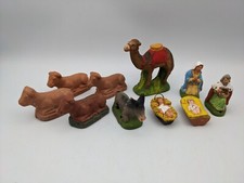 lot 10 anciens santons peints et bruts Carbonel chameau âne vache enfant Jésus