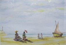 Grande Aquarelle Bord De Mer