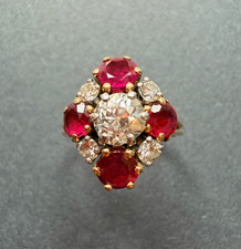 French antique 18K Gold Diamond Ruby cluster ring