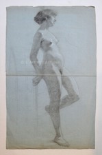 DESSINS au fusain, 2 ÉTUDES DE NU féminin cir. 1918 Charcoal Drawing female nude