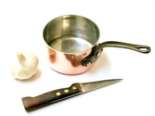 CASSEROLE en CUIVRE ETAME de ø 12,5 cm Fabrication Française , épaisseur 2 mm