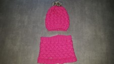 Lot bonnet + snood tour de cour en laine rose framboise OKAIDI T50/52