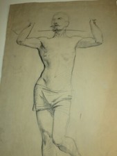 att. Charles-Joseph LAMEIRE (1832-1910) GRAND DESSIN HOMME NU ACADEMISME gay int