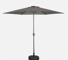 Parasol droit rond gris mât central en aluminium orientable et manivelle 