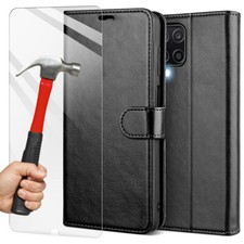 Coque pour Samsung Galaxy A12 Housse Portefeuille Effet Cuir + 2 Verres Trempés