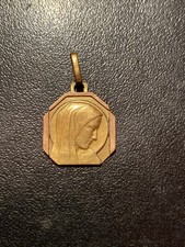 Rare Médaille Religieuse Ancienne St Vierge French Antique Fix Plaqué Or