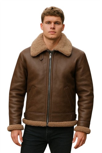 Veste cuir shearling marron - veste,