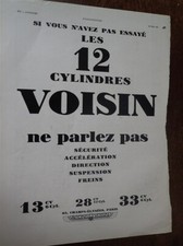 VOISIN 12 cylindres auto 11 + feutres TIRARD publicité papier ILLUSTRATION 1930