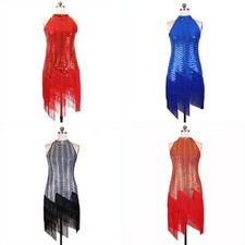Femme Paillette sans Manche Latin Robe Danse Tango Gland Salsa Tenue de Casual