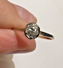 Art Déco 14k or Jaune Diamant 0.25ct Promesse Engagement Solitaire Taille 5 Ring