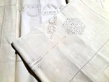 Ancienne parure drap fil de lin brodé 2 taies mono JM art deco 2,31 /3,34 tbe