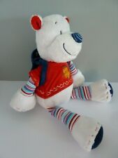 O1 - DOUDOU PELUCHE CATIMINI OURS BLEU RAYE ROUGE dans mon sac il y a 31cm NEUF*