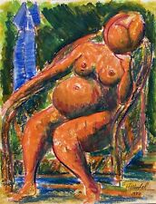 Herman Feltendal Fauteuil En Osier Assis Expressif #7 Tempera/Crayon À Huile