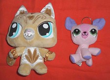 2 peluches : Chats à grosse tete - LPS Littlest Pet Shop Hasbro - beige + rose
