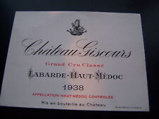 étiquette vin chateau giscours 1938 grand cru classé wine label wein etikett