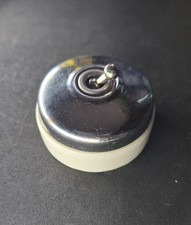 ANCIEN INTERRUPTEUR ROND METAL NICKELE PORCELAINE GOUTTE D’EAU LOFT coursive