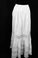 Jupon Long Édouardien Blanc En Coton Français Antique 23" Taille 37" Long