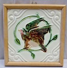 Ancien Carreau Majolique Japon Oiseau Moineau Flying Art Nouveau Pictural Rare