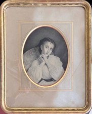 Tableau Mine de plomb "Portrait de jeune fille" + cadre XIX°