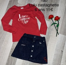 TAO LULU CASTAGNETT 6 Ans Fille : T Shirt rouge + jupe jean mi saison TBE