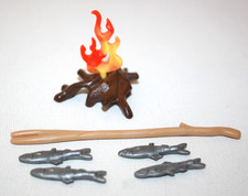 PLAYMOBIL 6625 LOT FEU DE CAMP BROCHE A POISSONS PIRATE ILE AU TRESOR