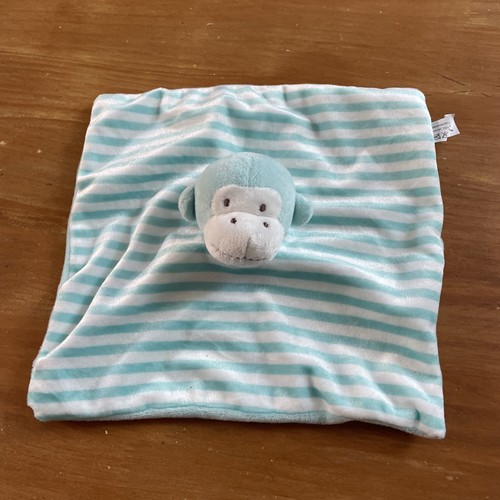 Doudou singe plat rayé - plat, bleu