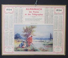 1934 CALENDRIER ALMANACH POSTES Chasse aux canards hunting chasseur OBERTHUR
