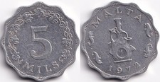 5 Mils 1972 Malte Malta - Pied de lampe (poterie)