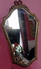 Ancien Miroir Ovale Mural Style Louis XVI en Bois/Stuc Années 50