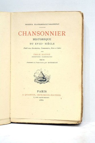 Livre ancien raunie - raunie, chansonier