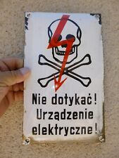 PLAQUE ANCIENNE EMAILLEE POLONAISE DANGER DE MORT ELECTRIQUE TOLE BOMBEE
