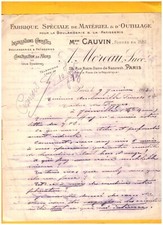 PARIS (III°) MATERIEL & OUTILLAGE pour BOULANGERIE "CAUVIN / A. MOREAU" en 1913