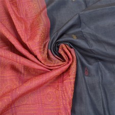 Sanskriti Vintage Grisâtre Noir Indien Sari Pure Soie Tissé Main Sari...