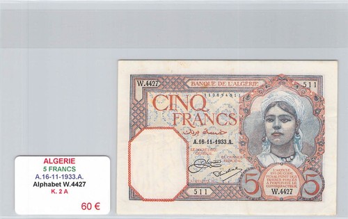 Billet algerie francs - algerie,