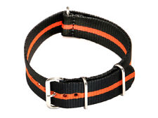 Bracelet montre NATO Nylon résistant rayé noir / orange 18mm 20mm 22mm 24mm NEUF