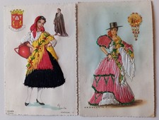 Lot de 2 Anciennes cartes postales costumes Brodés