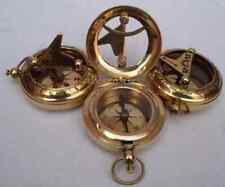 LOT DE 3 BOUSSOLES DE POCHE CADRAN SOLAIRE VINTAGE EN LAITON MARINE de collec...