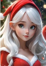 Photo A4 fille Noël kawaii aux cheveux blancs regard vert – 830
