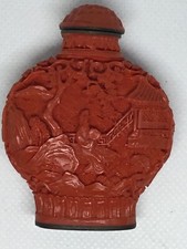 Old Chinese red cinnabar Lacquer Snuff Bottle Signed