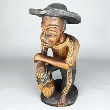 Sculpture bois main musicien tambour art africain haïtien folklorique vintage