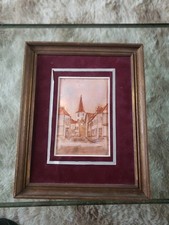 Tableau Peint Sur Email XXème Signé BD Bonnaud Denise Decor Village Picard...