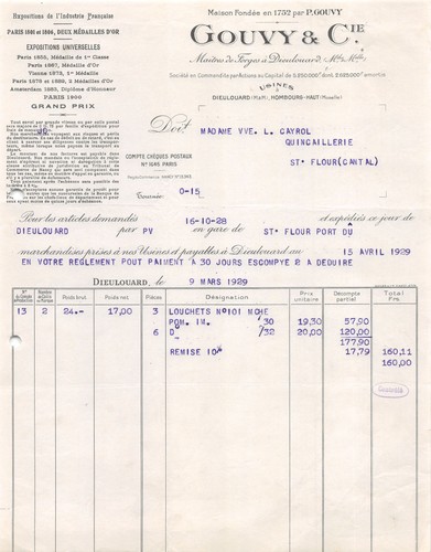 Facture 1929 maitres - facture,