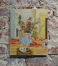 Jules Cavailles -still Vie De Fleurs et Un Masque Study Huile painting-1956