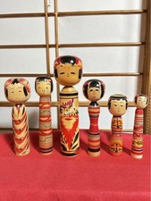 6 poupées kokeshi japonaises traditionnelles vintage 18 cm ~ 30 cm...