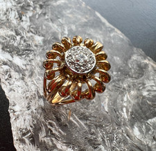 1950s French Retro 18K Rose Gold Diamond Cocktail Ring