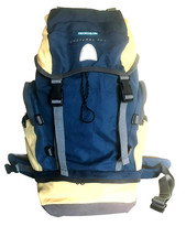 Sac à dos 50L Décathlon Cheyenne jaune et bleu coton et nylon traité déperlant