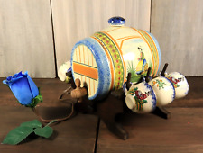 French Vintage Faience Cider Liquor Decanter Set Barrel HENRIOT QUIMPER Breton