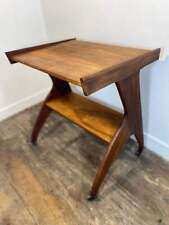 Vintage 1950s Mid-Century Modern Side Table on Casters – Sculptural Solid Wood D