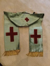 ANCIENNE  MANIPULE/satin Vert /croix Velours/XXème/RELIGIEUX/NO CHASUBLE/NO AUBE
